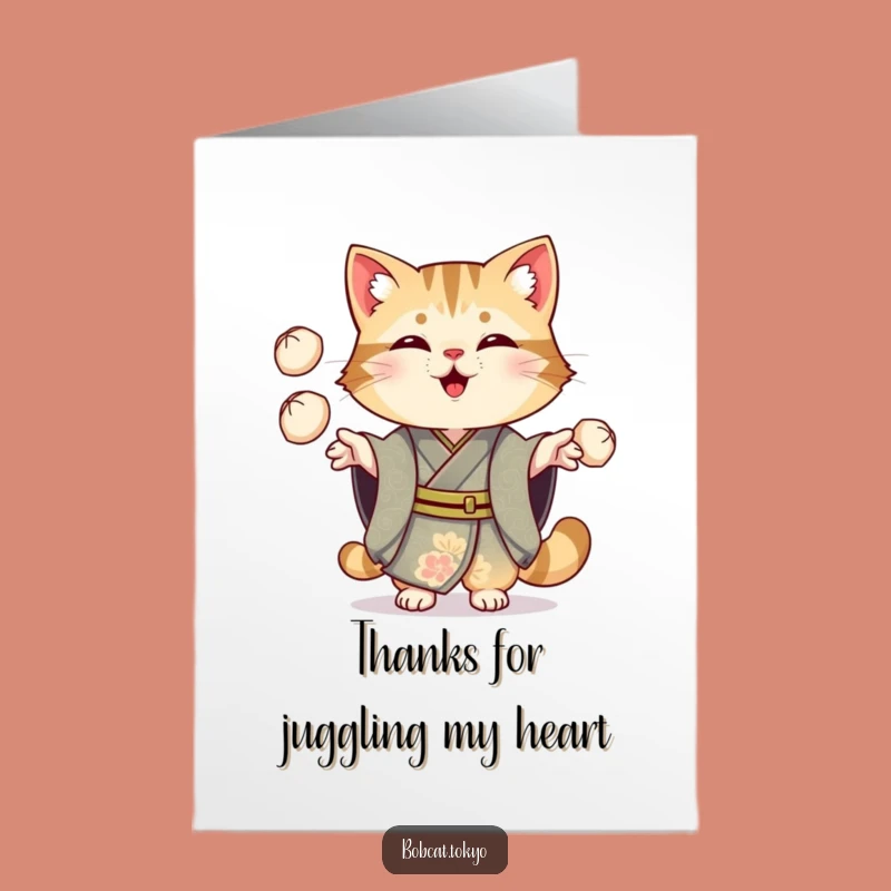 Free Printable Thank You Card: Bobcat Juggling Dumplings - Humorous Downloadable Gift