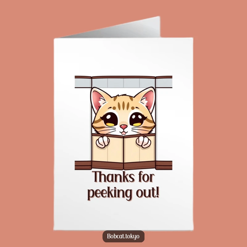 Free Printable Thank You Card: Bobcat Peeking, Express Gratitude with a Smile