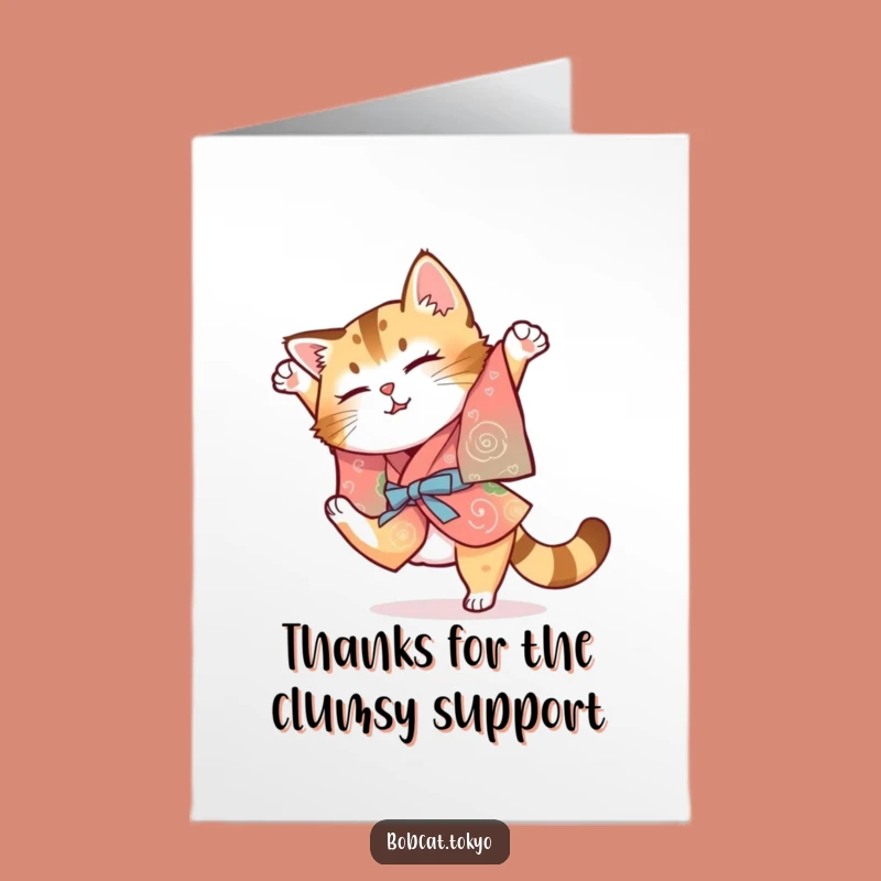 Free Printable Thank You Card: Clumsy Bobcat Kimono Attempt - Quirky Downloadable Gift