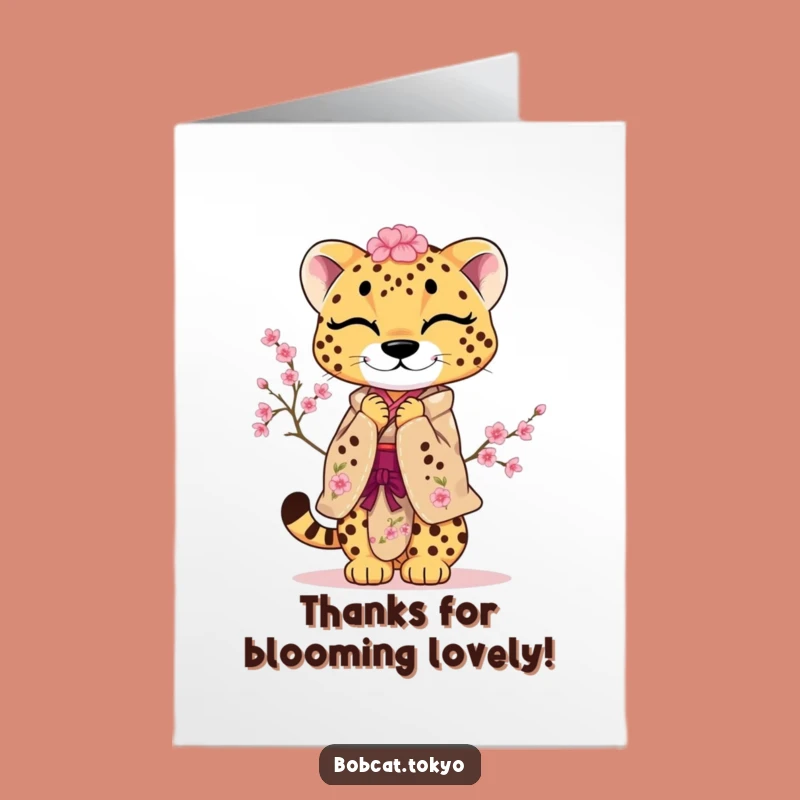 Free Printable Thank You Card: Cheetah Blossom Bow - Funny Downloadable Gift for Gratitude