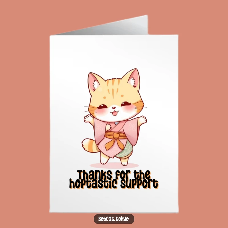 Free Printable Thank You Card: Silly Bobcat Kimono Hop - Humorous Downloadable Gift