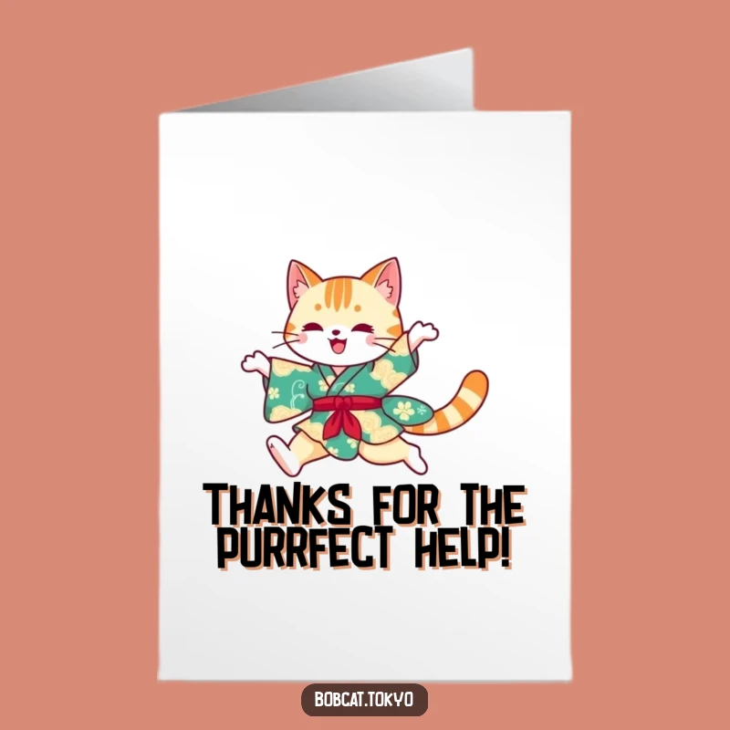 Free Printable Thank You Card: Bobcat Kimono Grace, Express Gratitude Hilariously