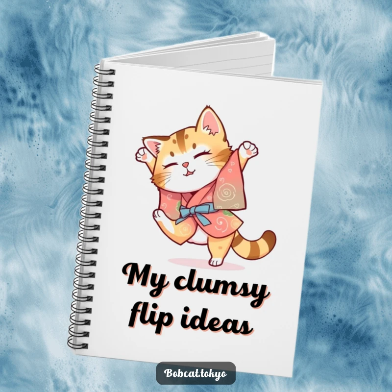 Funny Bobcat Notebook: A bobcat in a colorful kimono attempting a clumsy somersault, ideal for jotting down humorous thoughts.
