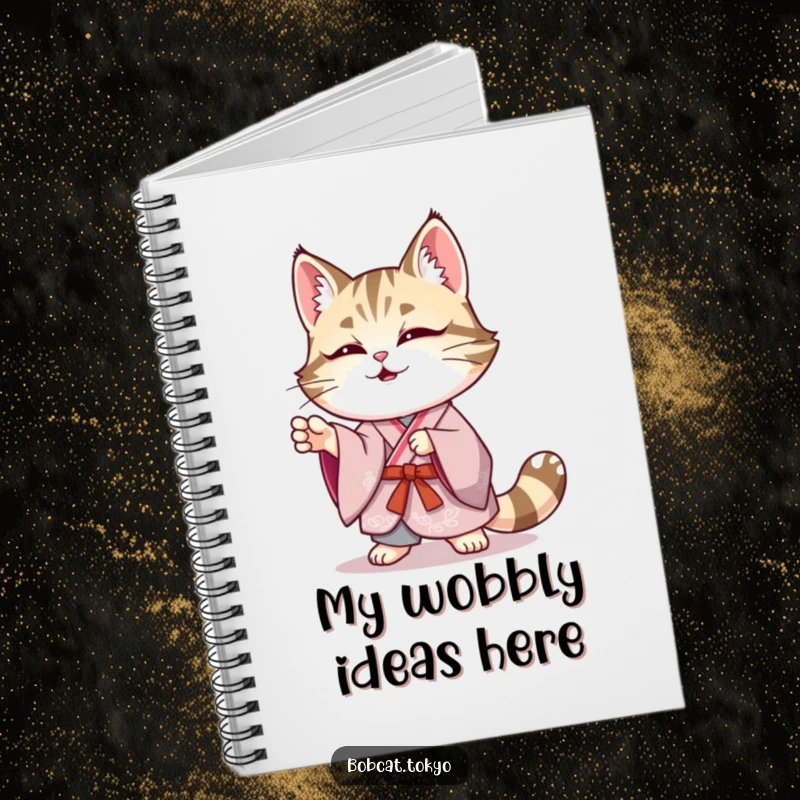 Funny Bobcat Notebook: A bobcat in an elegant kimono striking a funny, wobbly pose, ideal for jotting down humorous thoughts.