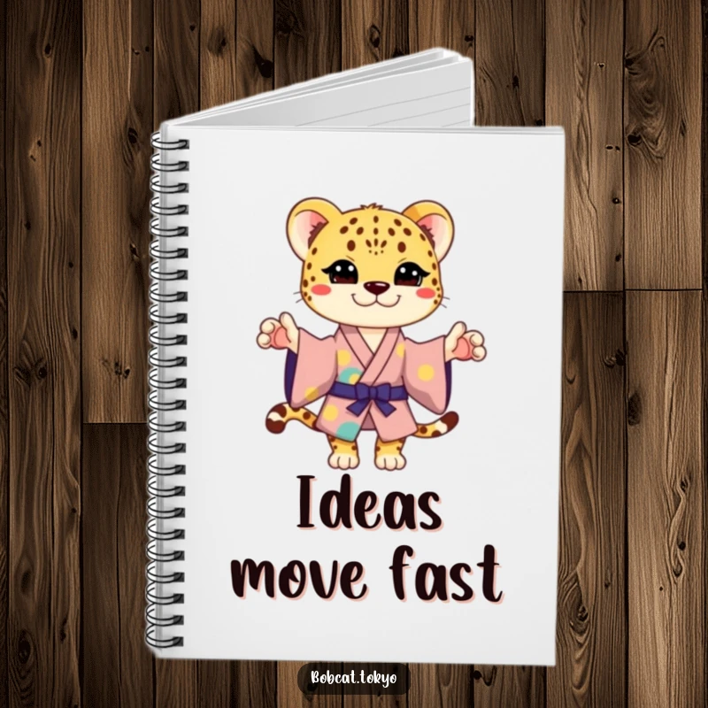 Funny Notebook with a stylized cheetah in a colorful kimono, striking a playful pose, great for journaling and note-taking.