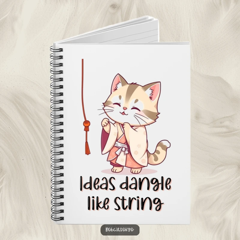 Funny Bobcat Notebook: A cute bobcat in a flowing kimono playfully batting at a dangling string, ideal for jotting down playful thoughts.