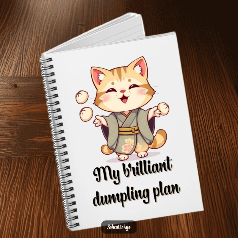 Funny Bobcat Notebook: A bobcat in an ornate kimono cheerfully juggling three small dumplings, perfect for culinary notes.