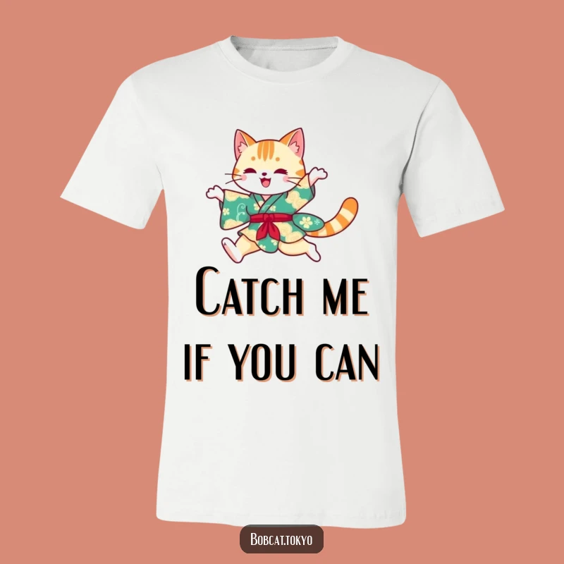 Funny Bobcat Kimono T-Shirt: Graceful Leap Design, Hilarious Feline Fashion, Ideal Funny Gift