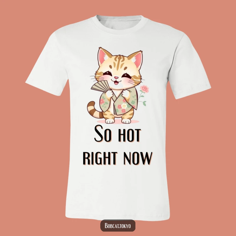 Funny Bobcat Fanning T-Shirt: Hot Mess Feline, Floral Kimono Design, Ideal Funny Gift