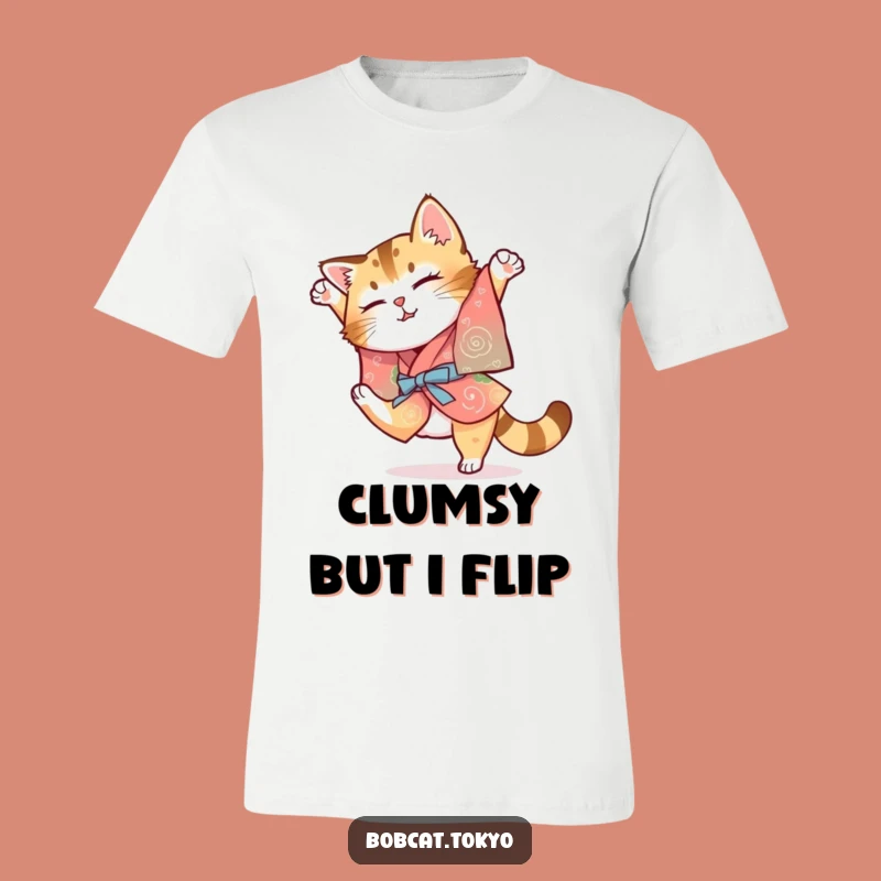 Funny Bobcat Kimono T-Shirt: Clumsy Somersault Style