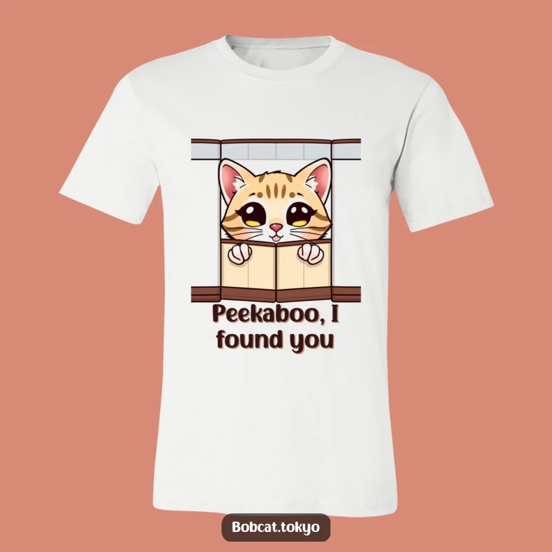 Funny Bobcat Peeking T-Shirt: Wide-Eyed Surprise, Folding Screen Fun, Ideal Funny Gift