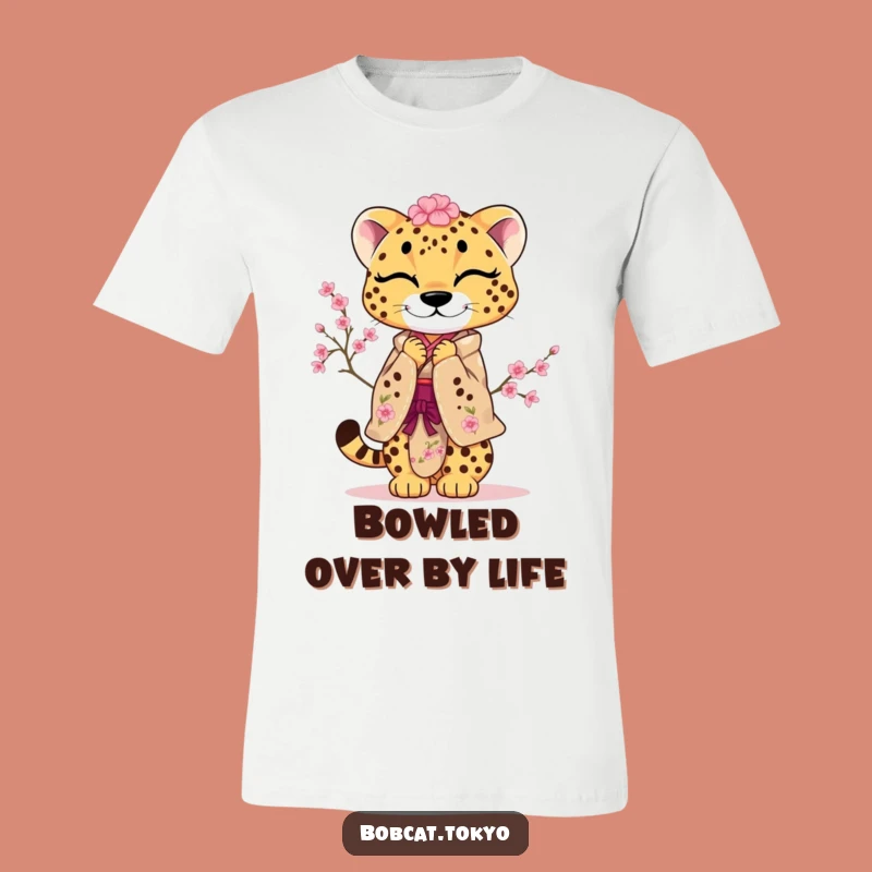 Funny Cherry Blossom Cheetah T-Shirt: Playful Bow Kimono Tee