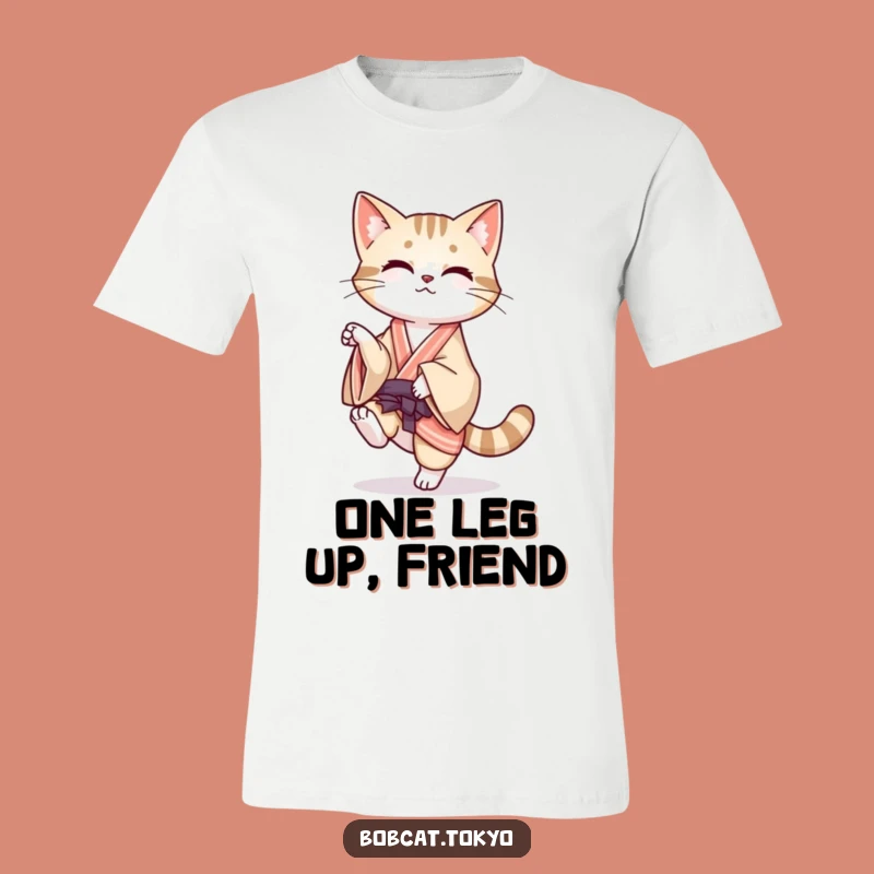 Funny Bobcat Balance T-Shirt: Playful Pose Feline, Flowing Kimono Design, Ideal Funny Gift