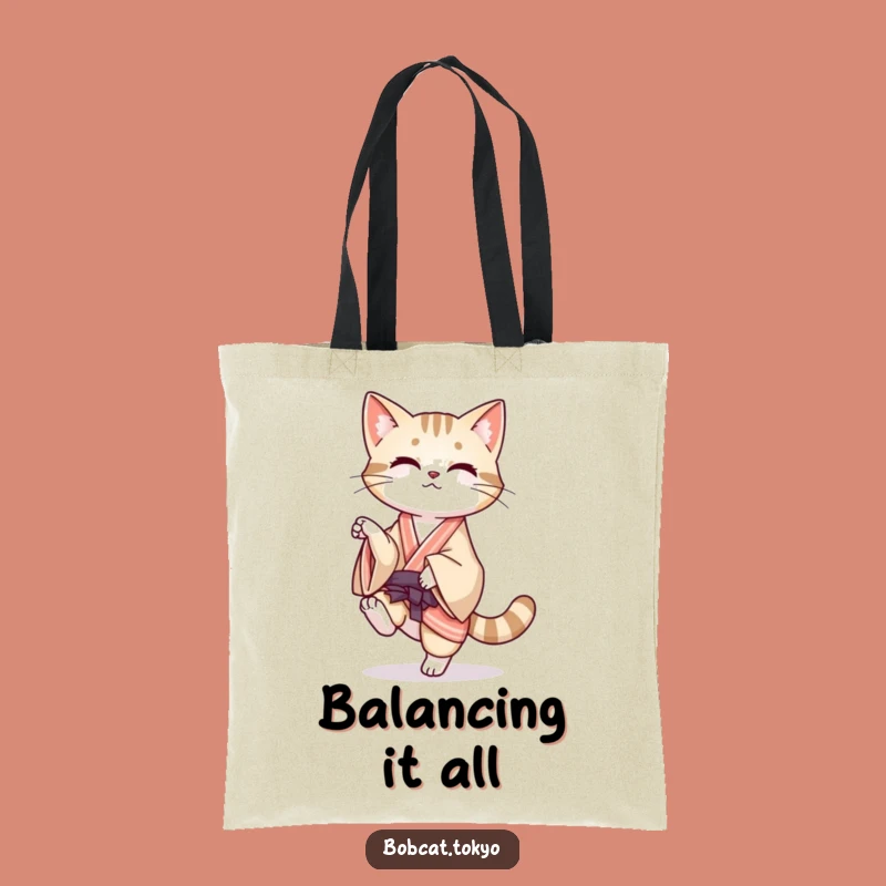 Funny Bobcat Balance Tote Bag: Chic Poise, Flowing Kimono Style, Perfect Funny Gift