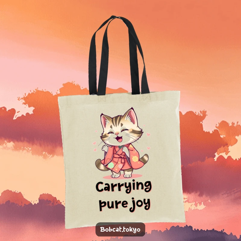 Funny Tote Bag with a bobcat spinning, its kimono a colorful blur, perfect for stylish, humorous everyday carry.