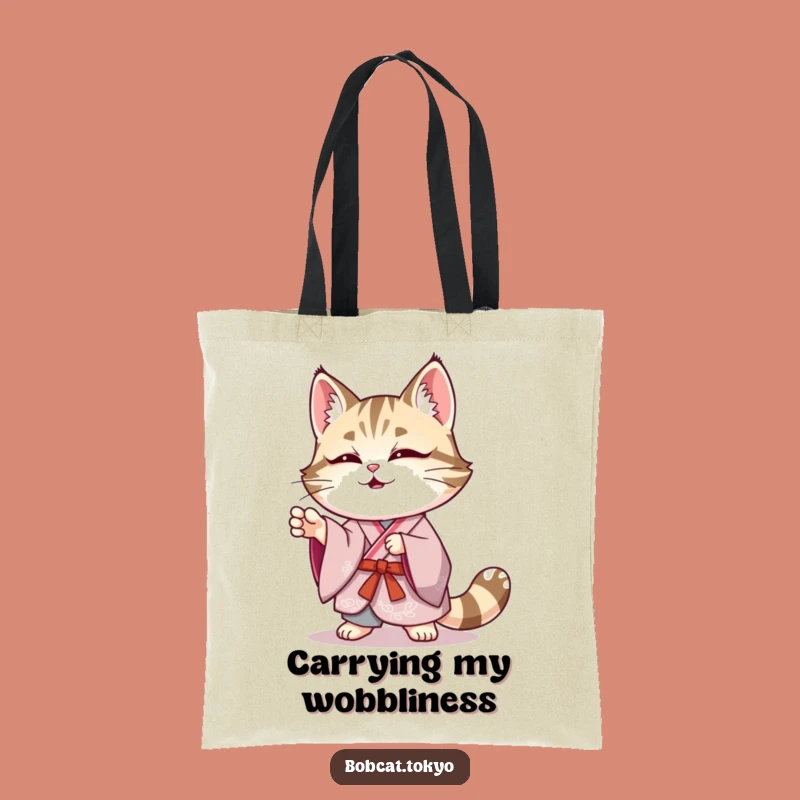 Funny Bobcat Kimono Tote Bag: Wobbly Pose Accessory