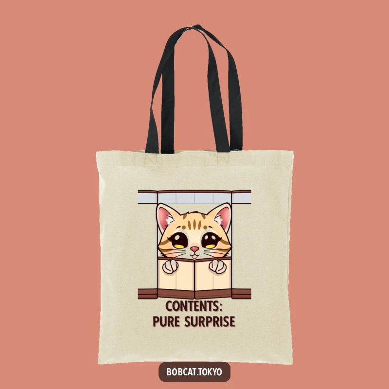 Funny Bobcat Peeking Tote Bag: Curious Style, Folding Screen Accent, Perfect Funny Gift