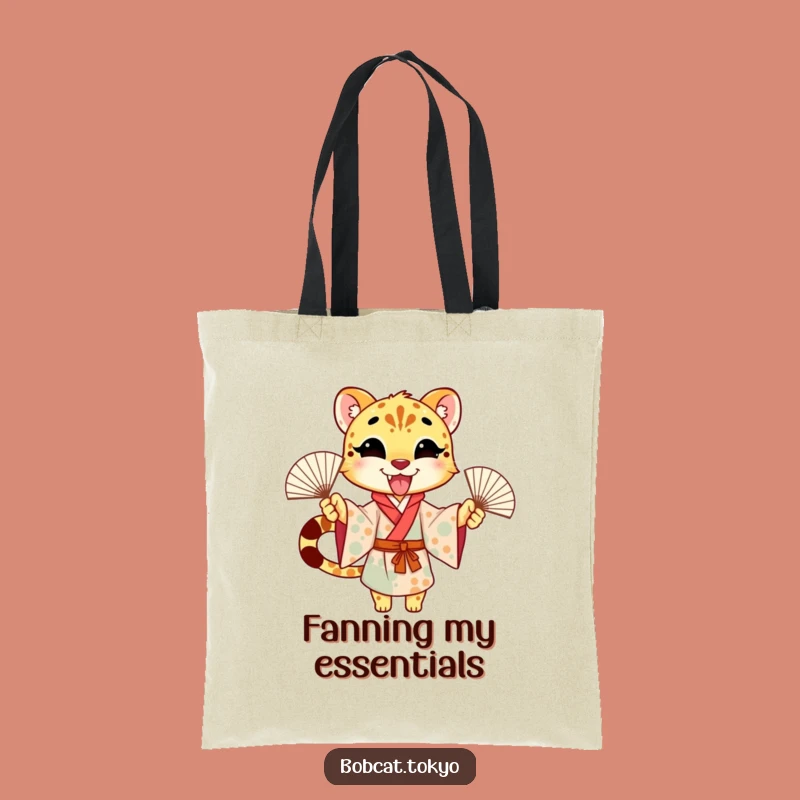 Funny Cheetah Fan Dance Tote Bag: Excited Kimono Character Accessory
